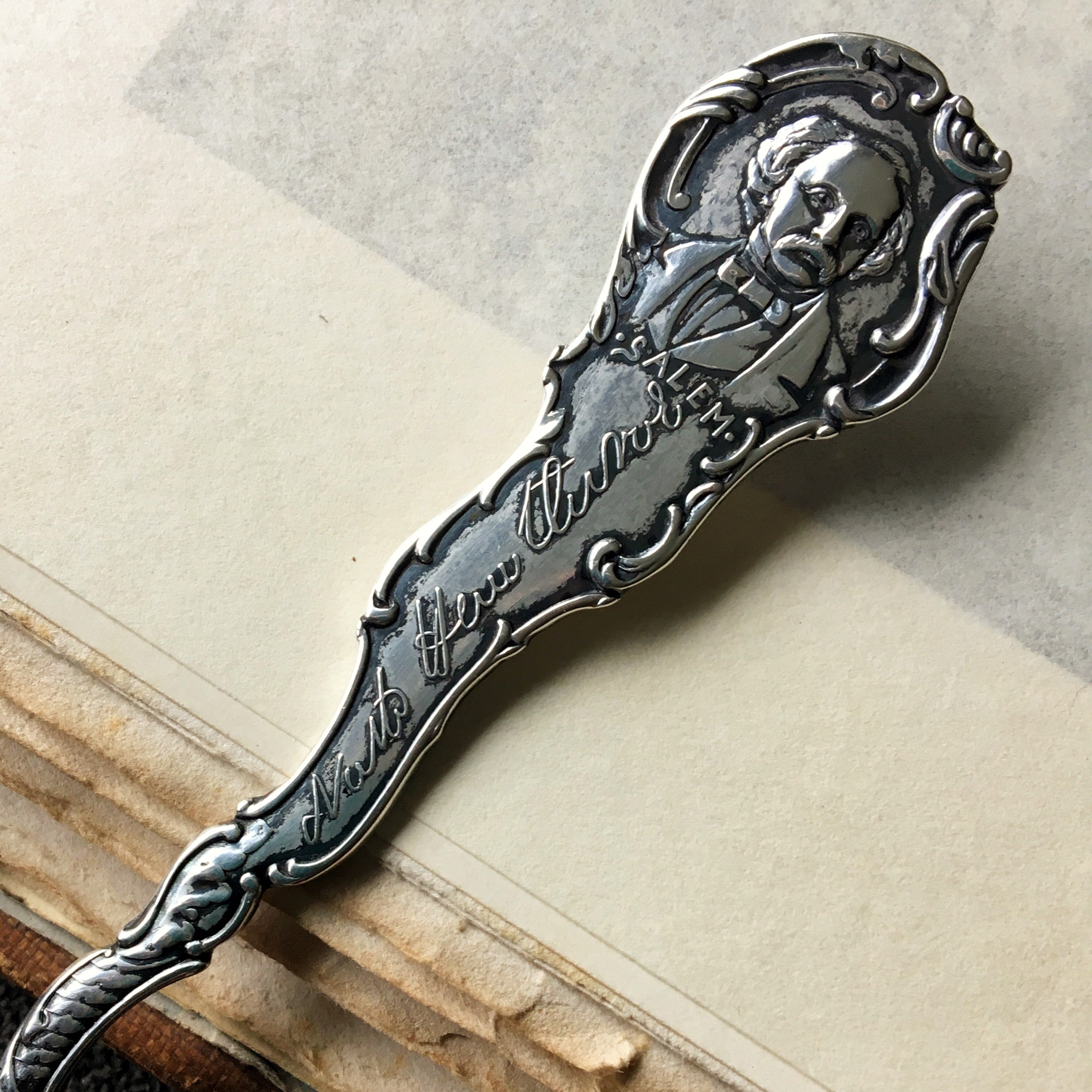 A close-up of the top of the Nathaniel Hawthorne Spoon